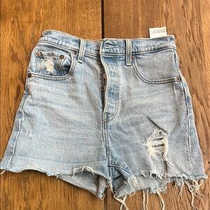 Levi’s Distressed Light Blue Denim Shorts